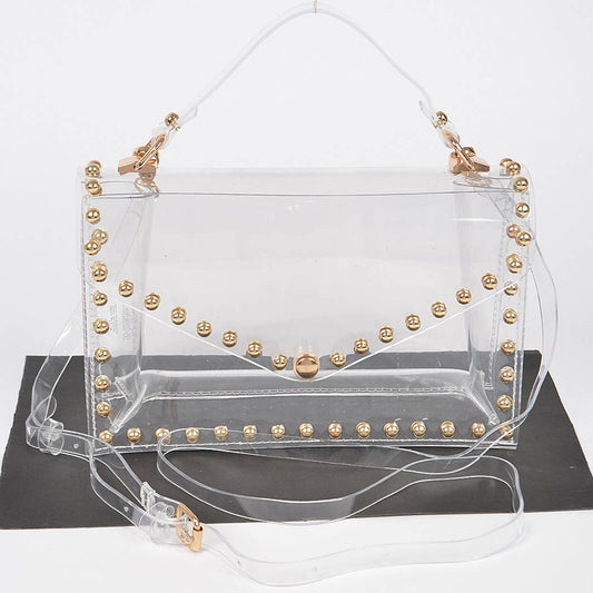 Round Stud Clear Shoulder Bag:  Gold
