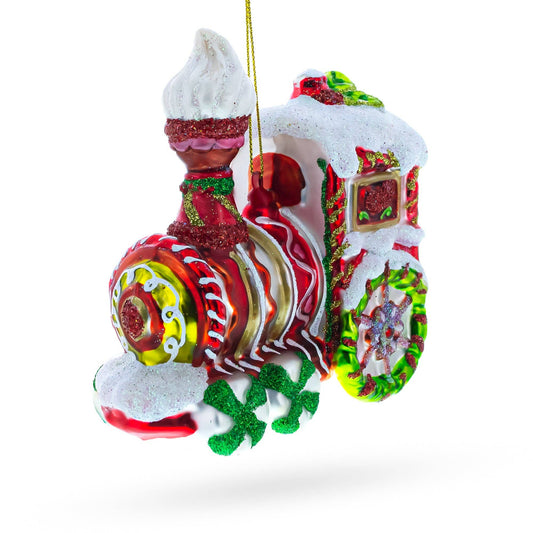 Candy Cane Train Glass Ornament