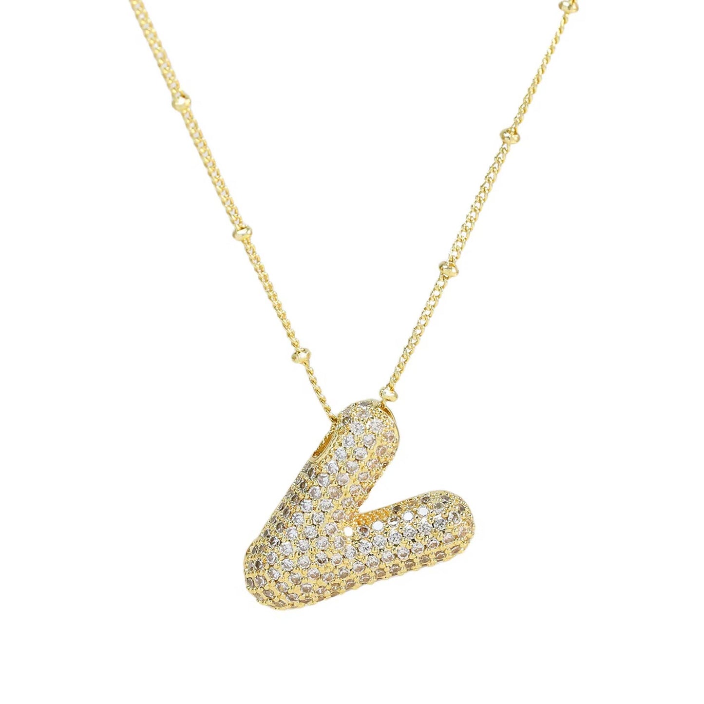 Initial CZ Balloon Bubble 18K Gold Necklace