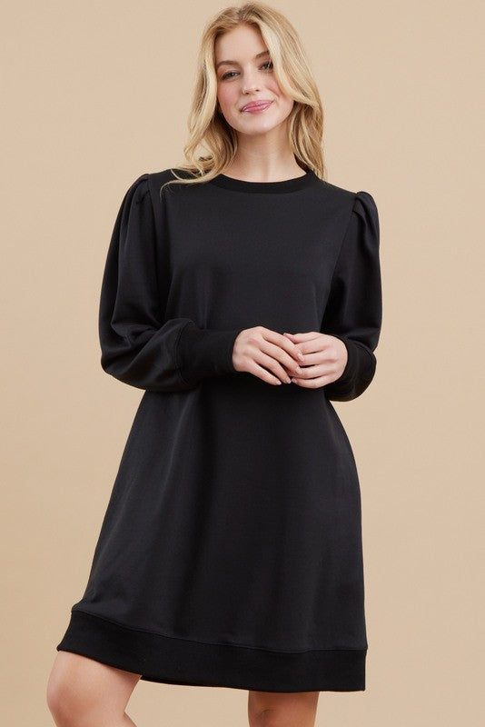 FINAL SALE Solid Long Tucked Sleeves Dress