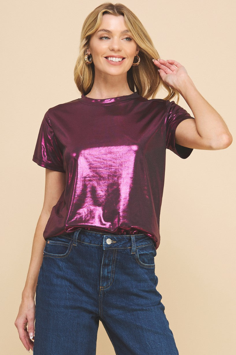 Basic Metallic T-Shirt In Fuchsia