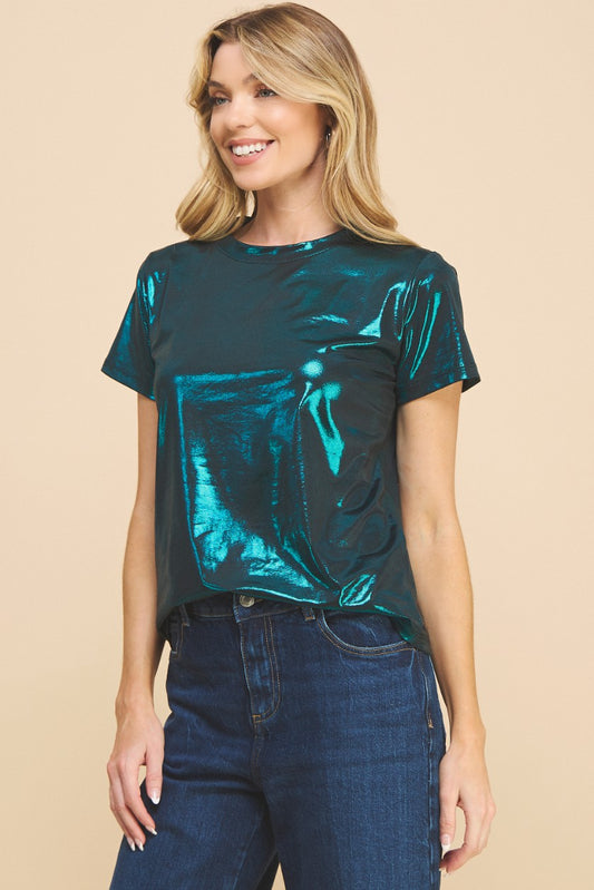 Basic Metallic T-Shirt In Teal