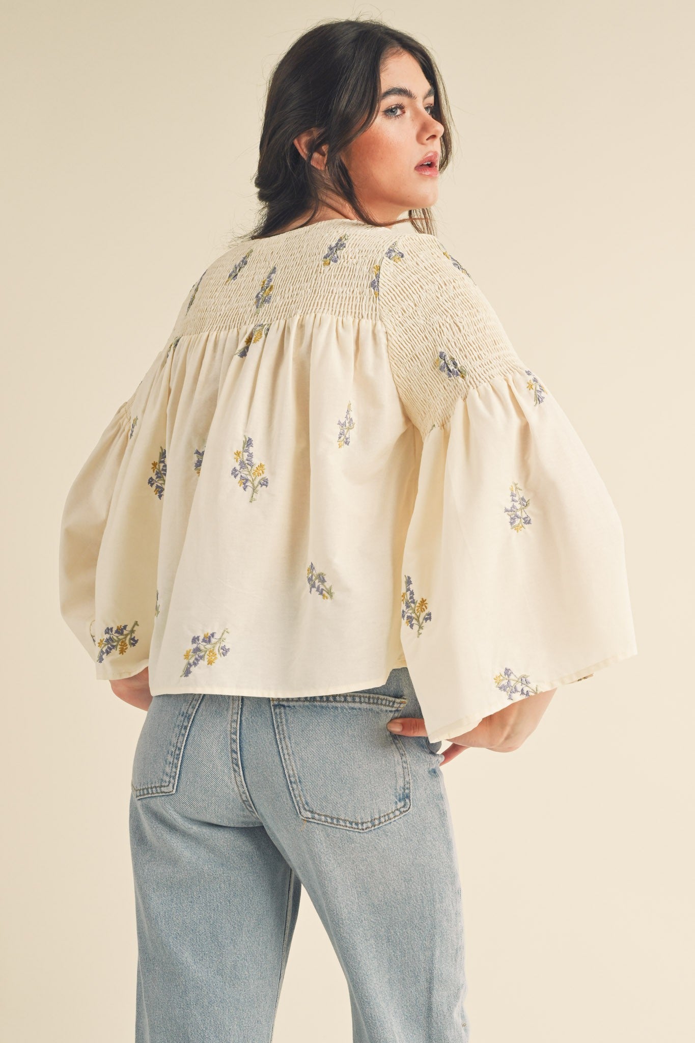 FINAL SALE Embroidered Flared Quarter Sleeved Top