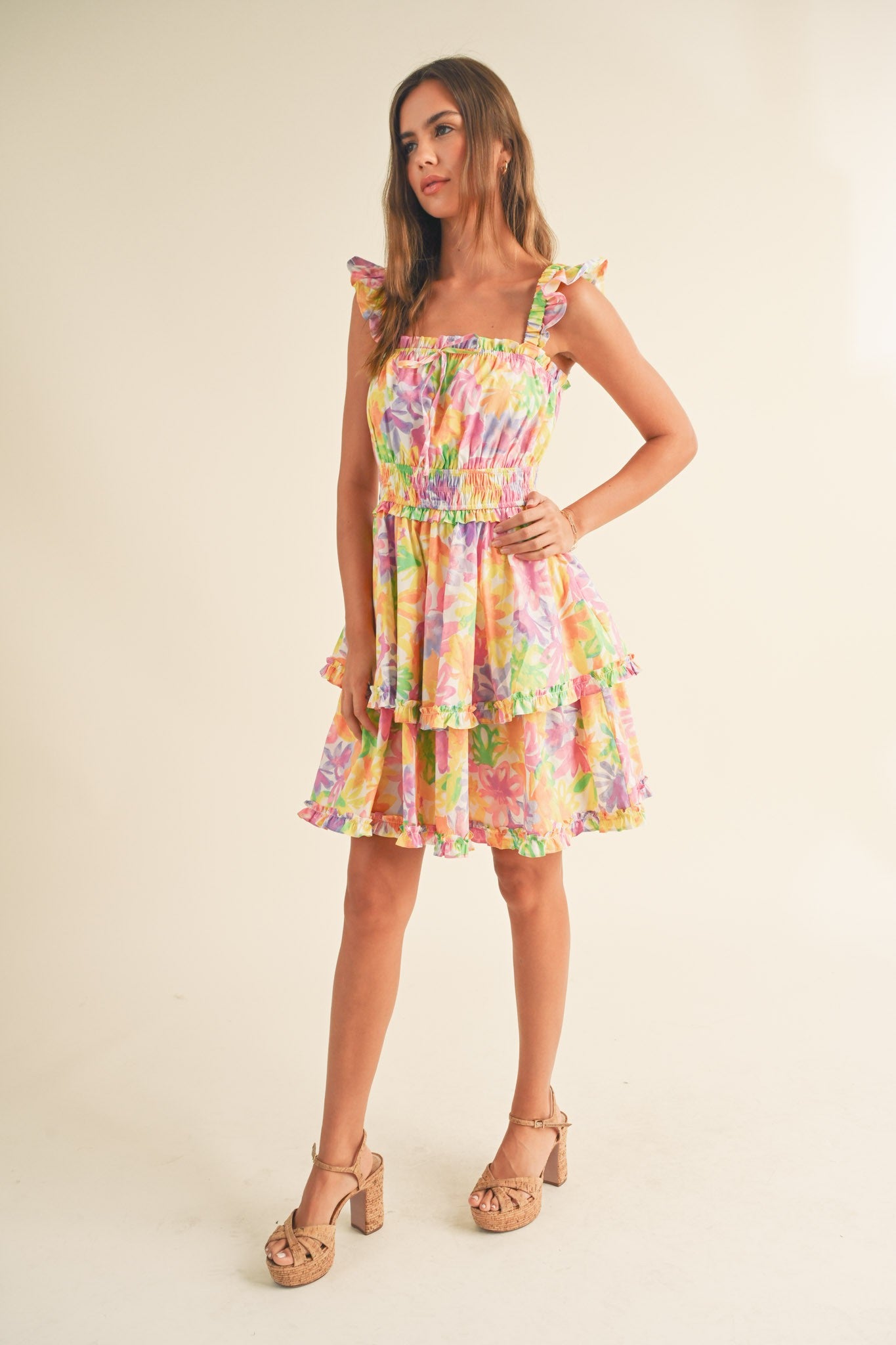 FINAL SALE Floral Ruffle Trim Mini Dress