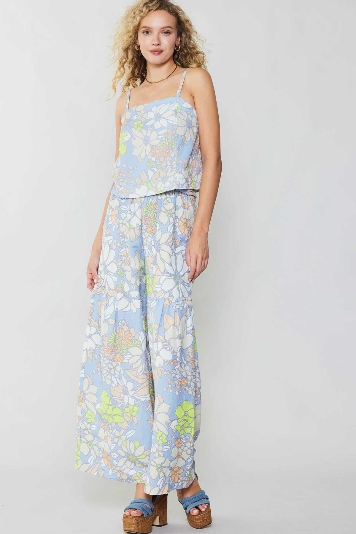 Floral Wide Pants With Self Tie