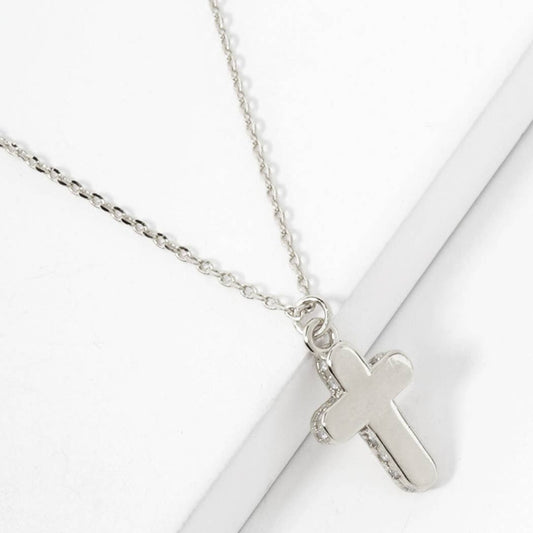 Cross CZ Pave On the Side Pendant Necklace: RHCRY / ONE SIZE