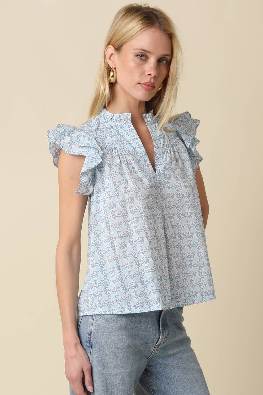 Elaine Floral Ruffle Sleeve Blouse