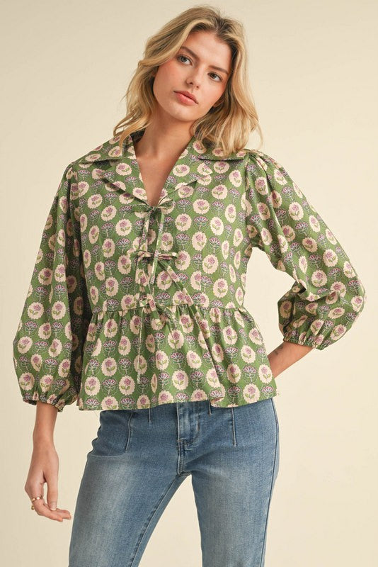 Flower Print Peplum Top