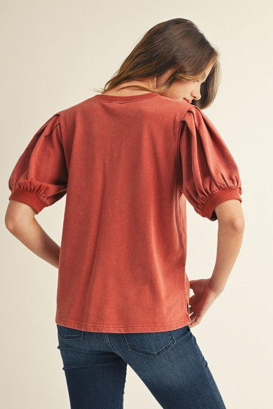 V-neck Puffed Sleeve Top