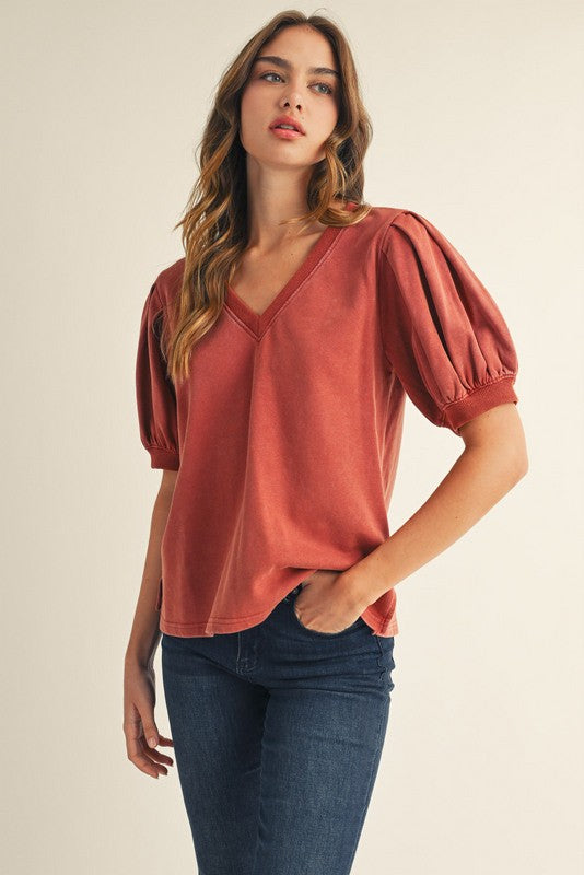 V-neck Puffed Sleeve Top