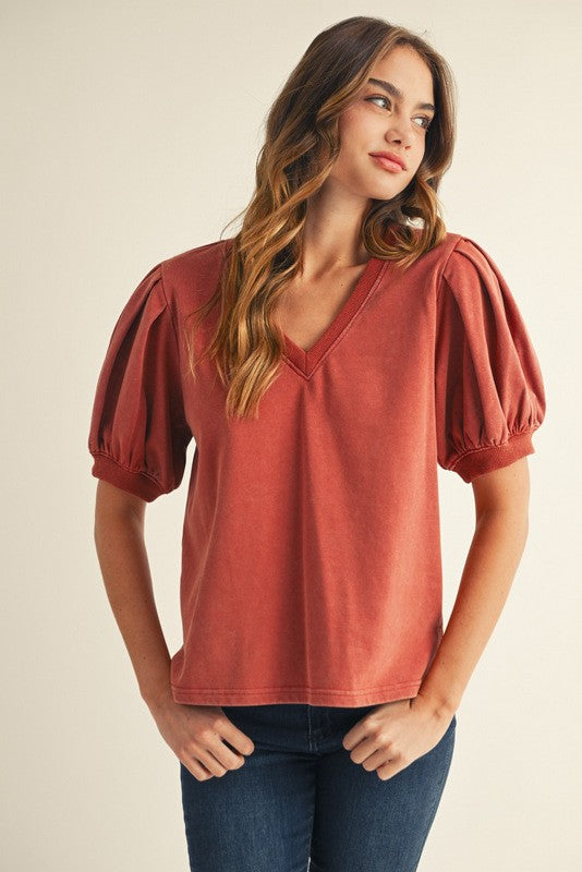 V-neck Puffed Sleeve Top
