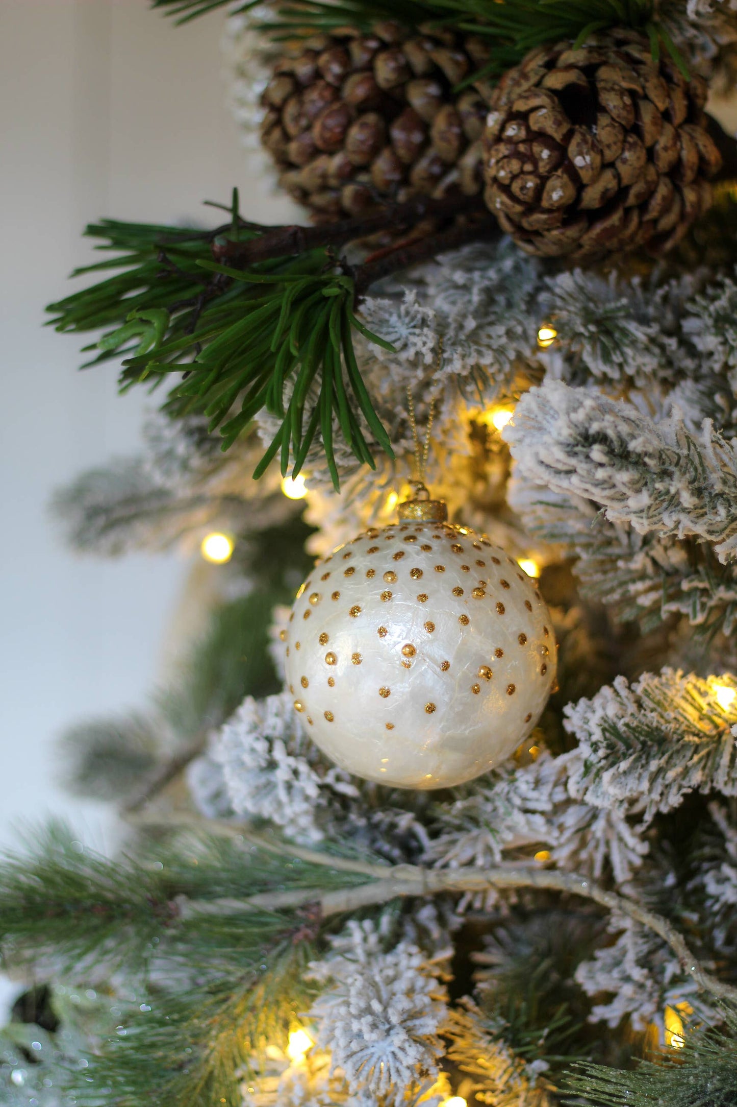 Capiz Glittered Dotted Ball Ornament