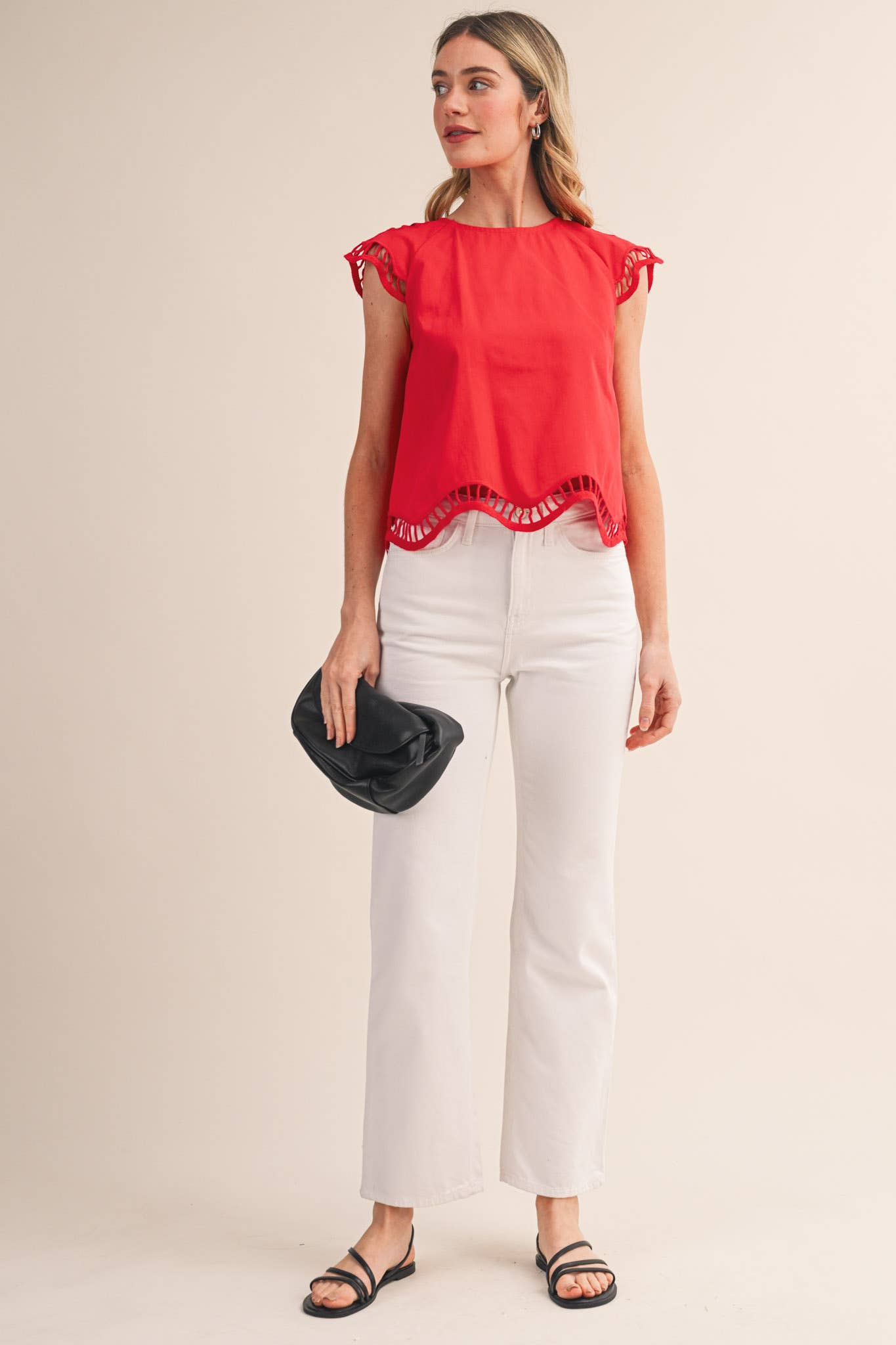 Embroidered Cap Sleeve Top