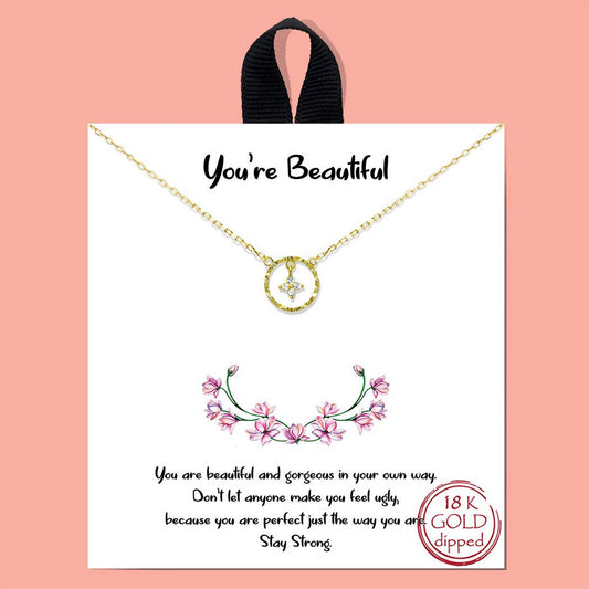 Gold-Dipped Circle with Cross Station Necklace GDCRY / ONE SIZE