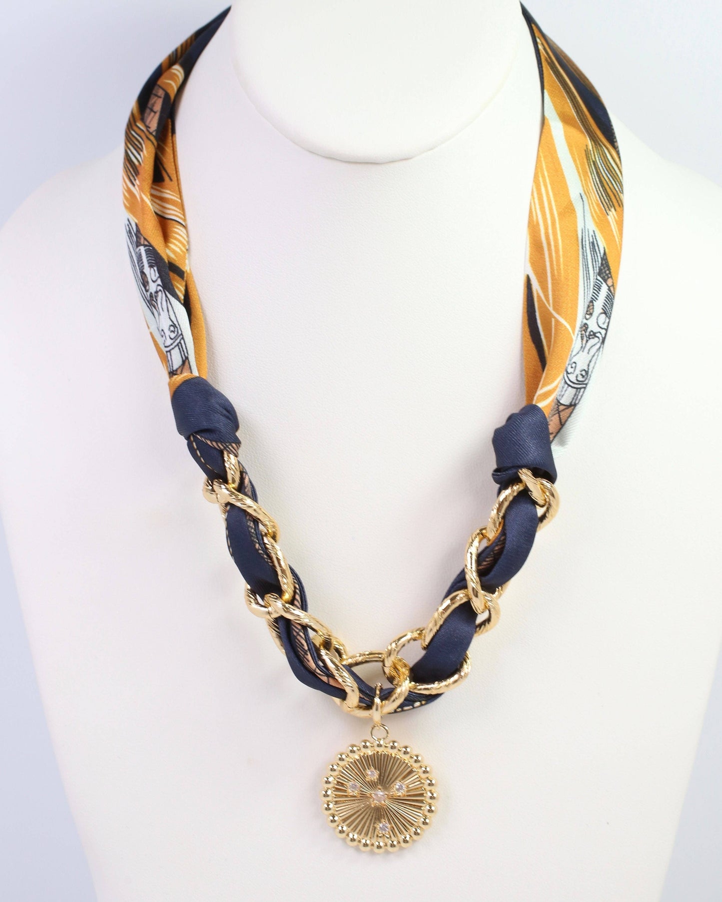 Sarah Scarf Charm Necklace-Navy/Gold