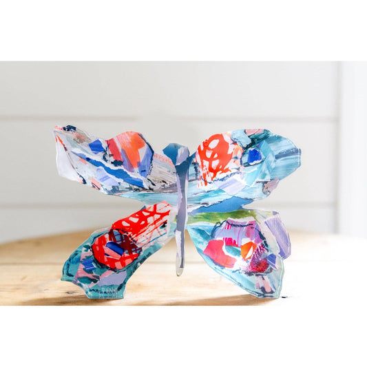 Orange And Blue Butterfly Large Acrylic Block