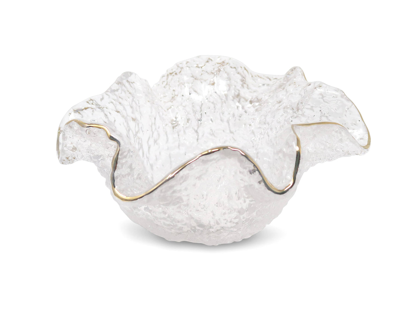 Hammered Glass Ruffled Bowl With Gold Trim (3 Sizes): Medium