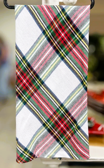 Tartan Plaid Tea Towel- White