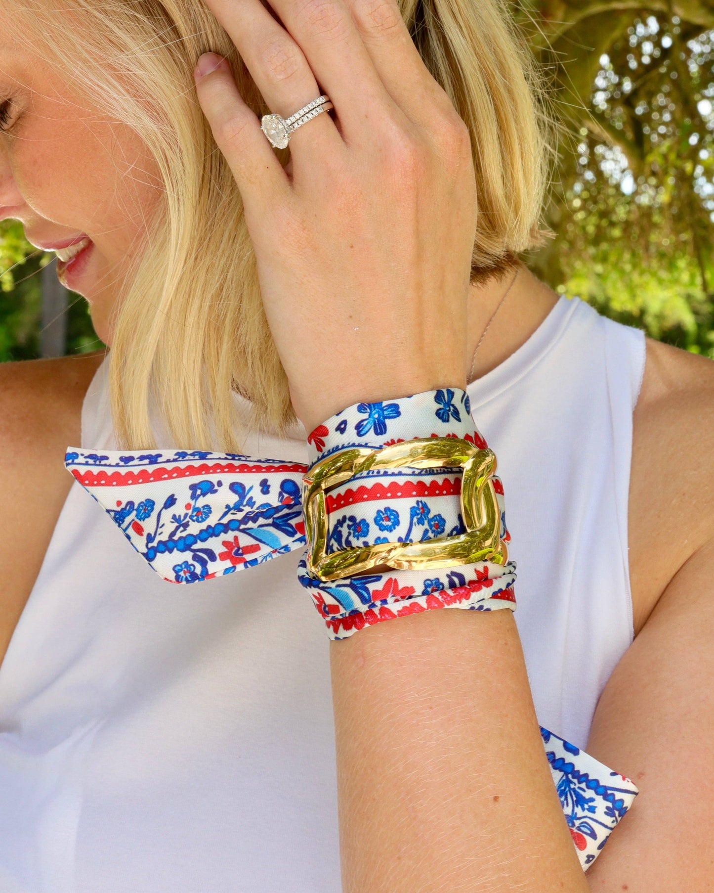 Serafina Floral Scarf Bracelet- Navy/Red