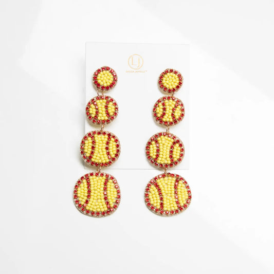 Yellow Three Softball Earrings