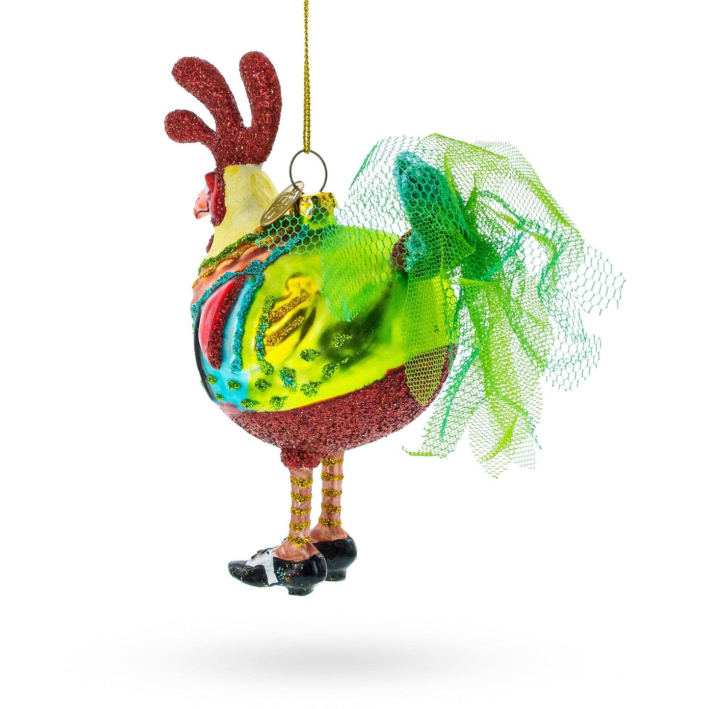 Farmyard Fashionista: Hen in Dress and Shoes Glass Ornament