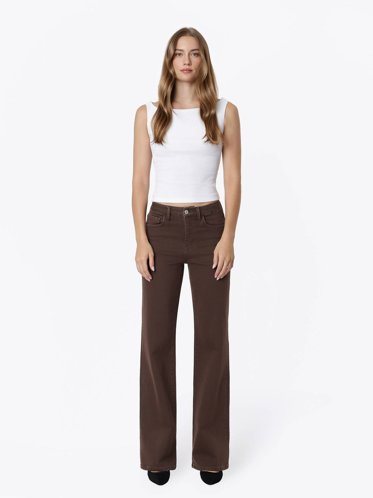 Espresso High Ride Slim Wide Leg Jean