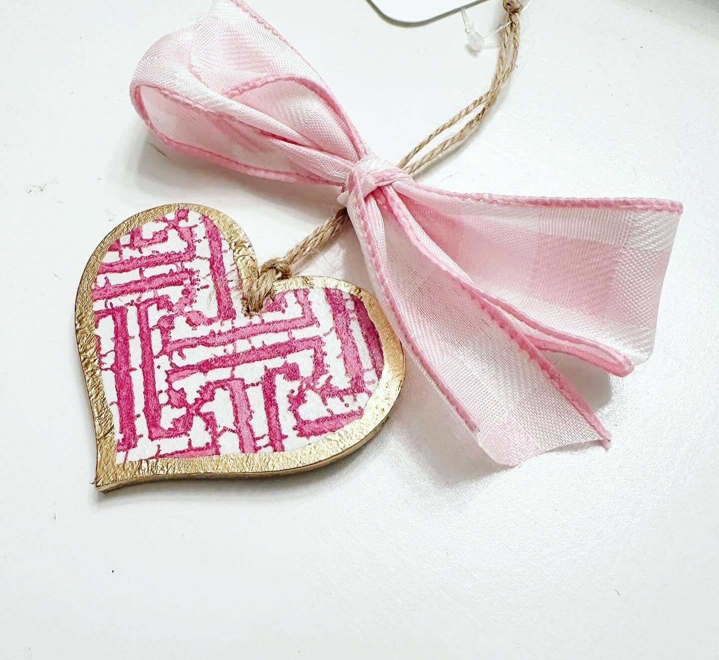 Valentine's Heart Ornament - 4": Pink Toile