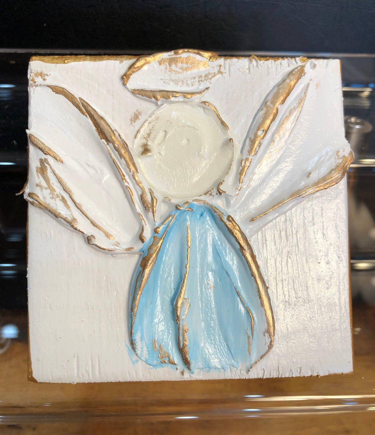3x3 Angel handmade painted block: Ivory