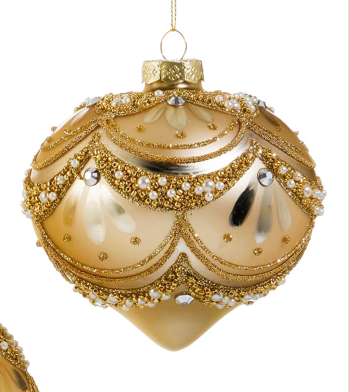Gold-Pearl Trimmed Ornaments- Ball, Finial, Onion
