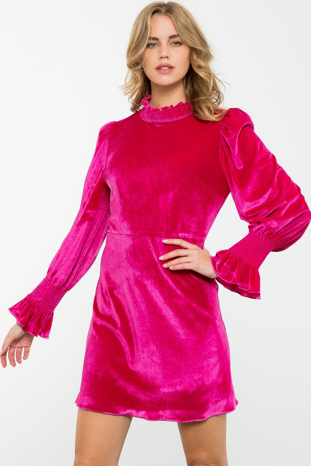 FINAL SALE Mock Neck Velvet Dress In Pink