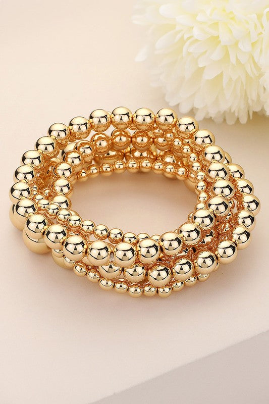 Gold Beaded Stretch Bracelets-Set of 5