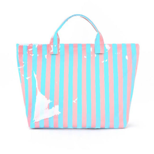 Blue/Pink Striped Vinyl Tote