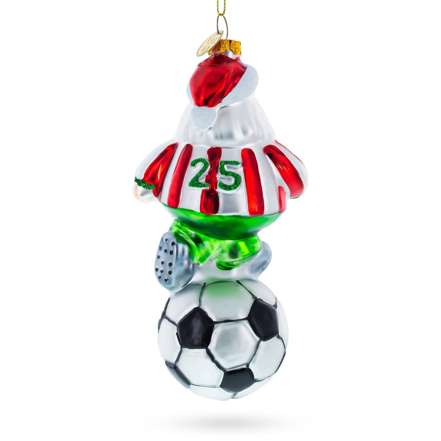 Santa the Soccer Player Glass Ornament