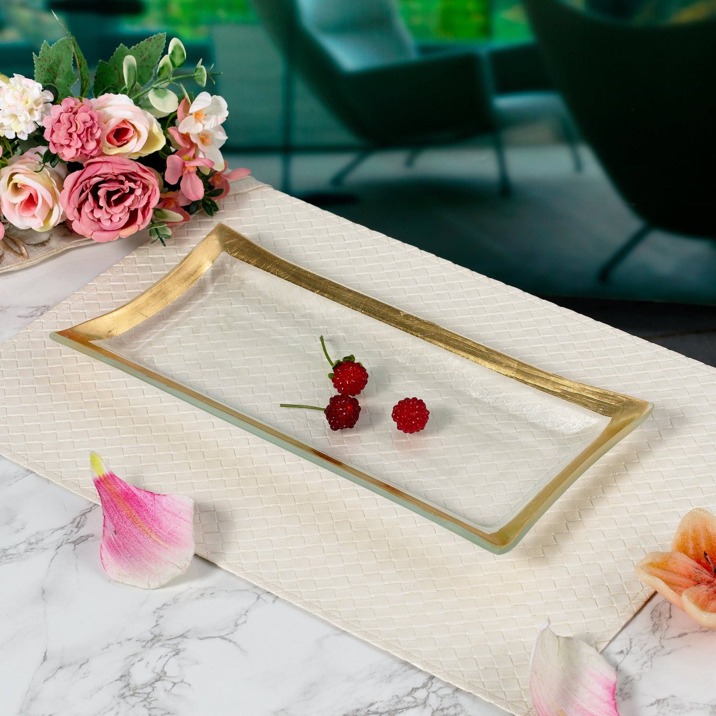 Rectangle, Gold-Edge Serving Tray-Medium