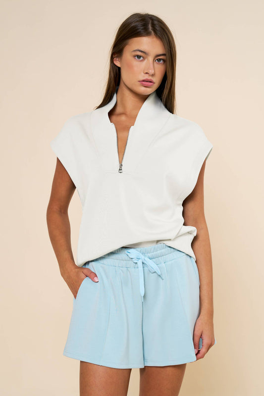 Quarter Zip Sleeveless Knit Top- IVORY