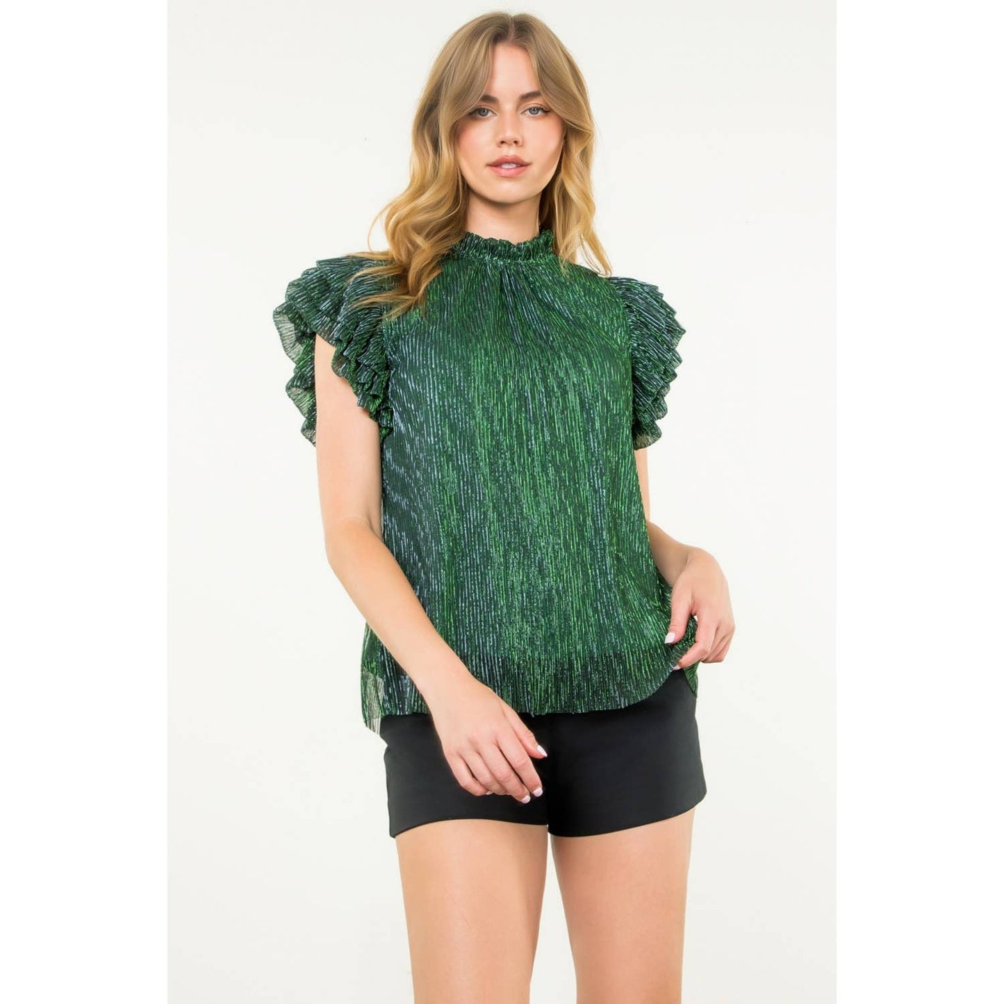 Flutter Sleeve Metallic Top