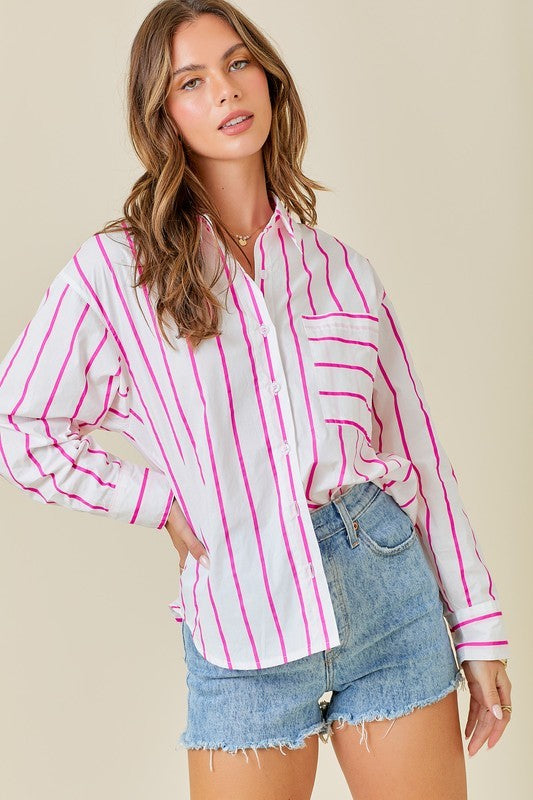 Pink and White Striped Button-Down Shirt