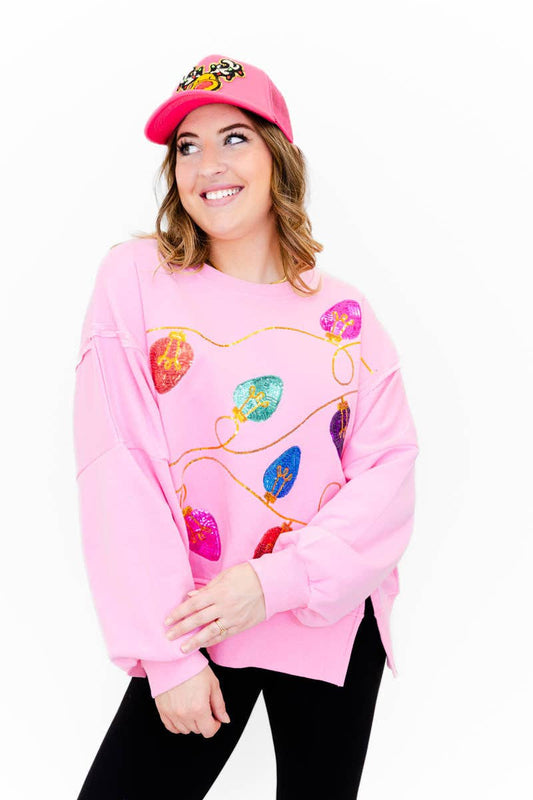 Sequin Lights Oversized Top-Pink