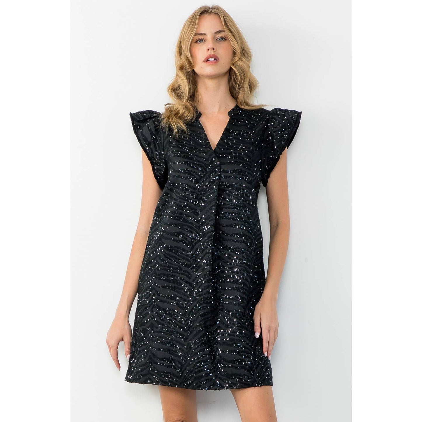 Flutter Sleeve Shimmer Dress