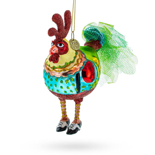 Farmyard Fashionista: Hen in Dress and Shoes Glass Ornament