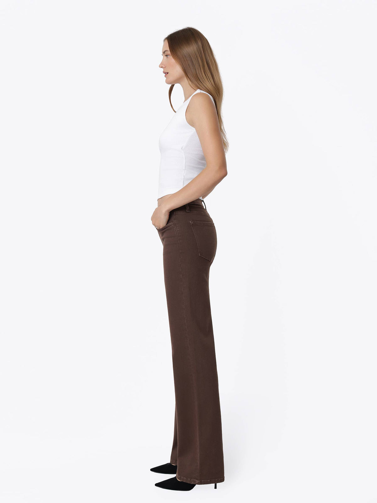 Espresso High Ride Slim Wide Leg Jean