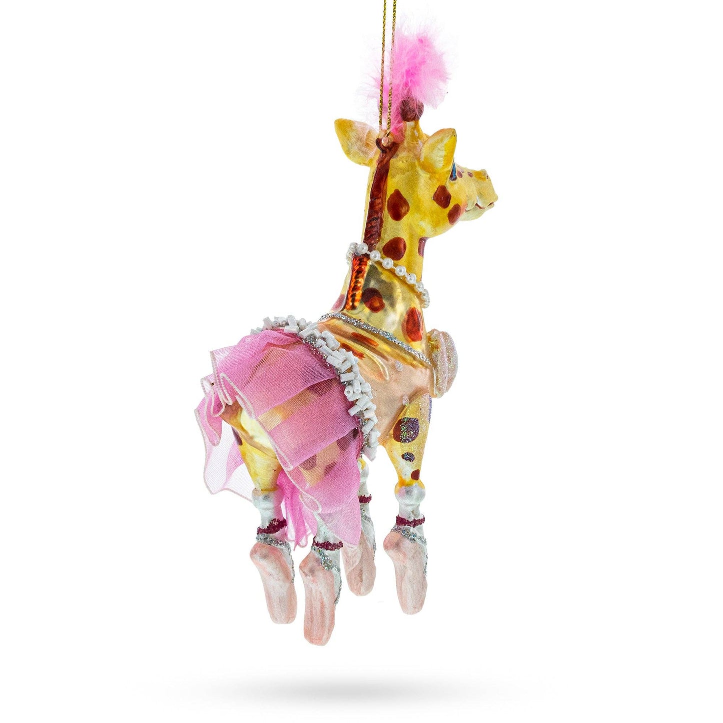 Twirling Giraffe Ballerina Blown Glass Ornament