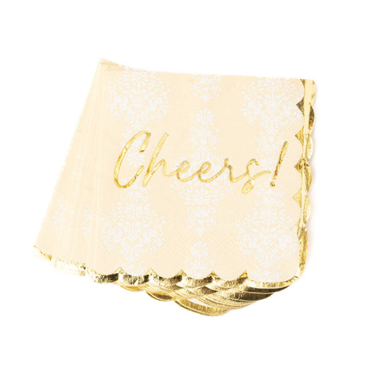 Golden Damask “Cheers” Beverage Napkin