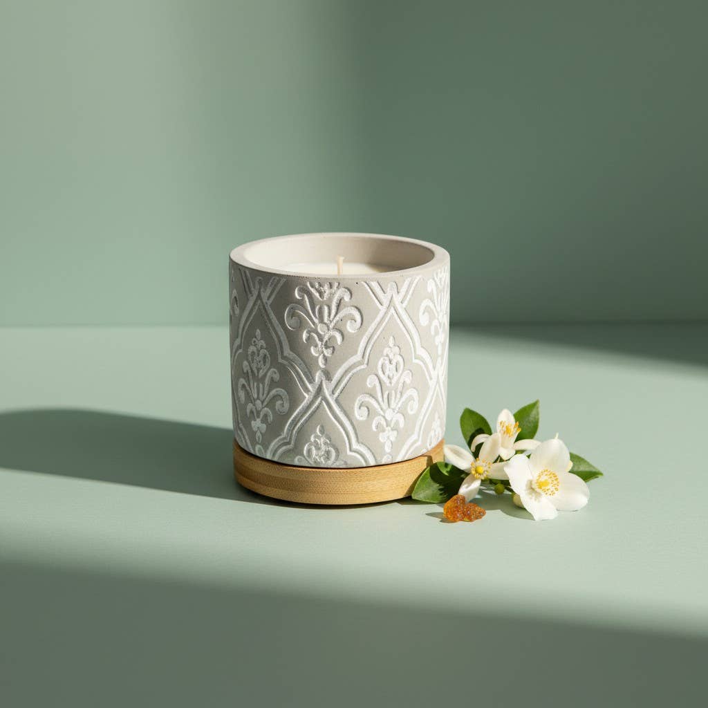 3 oz Damask Stone Candle: White Linen