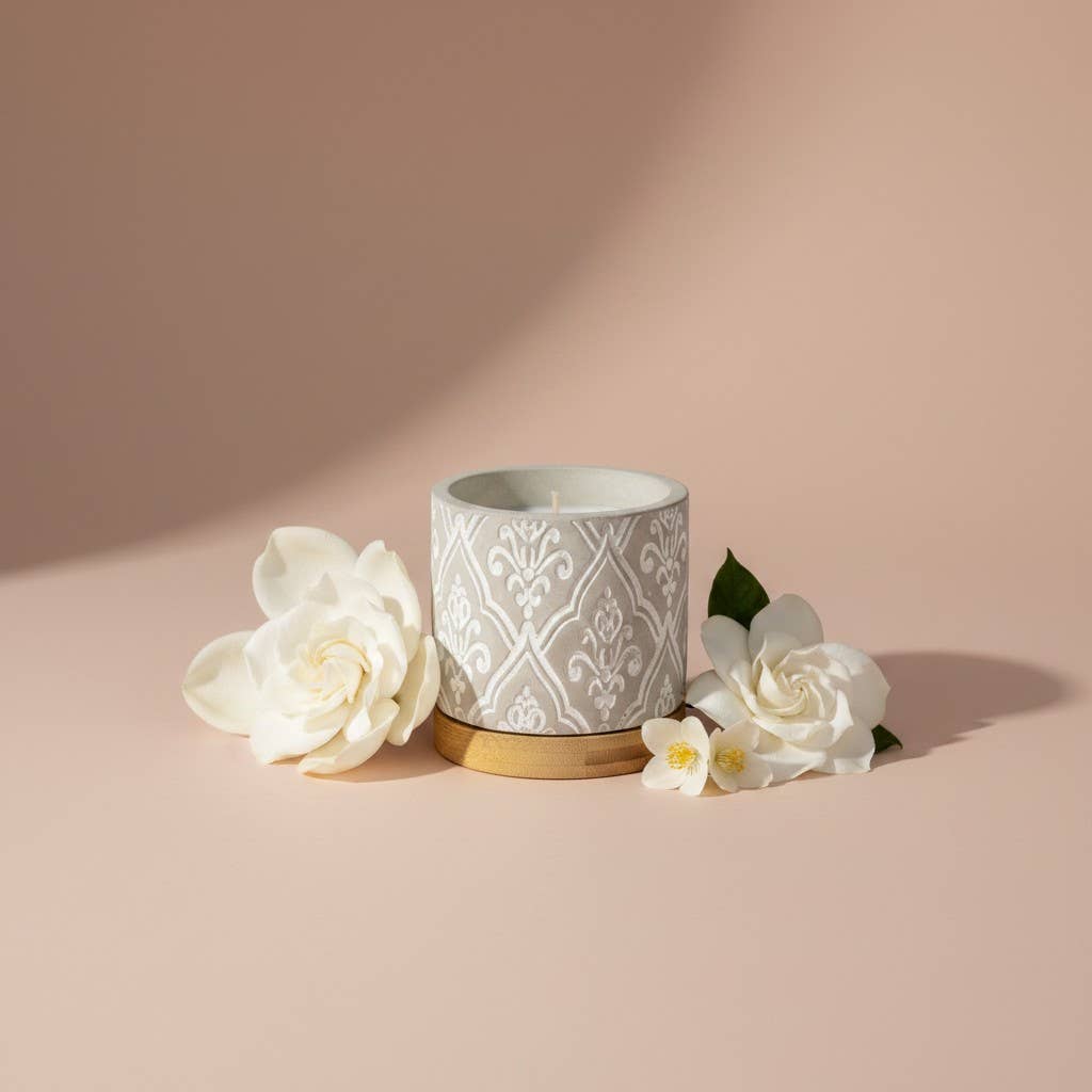 3 oz Damask Stone Candle: White Linen