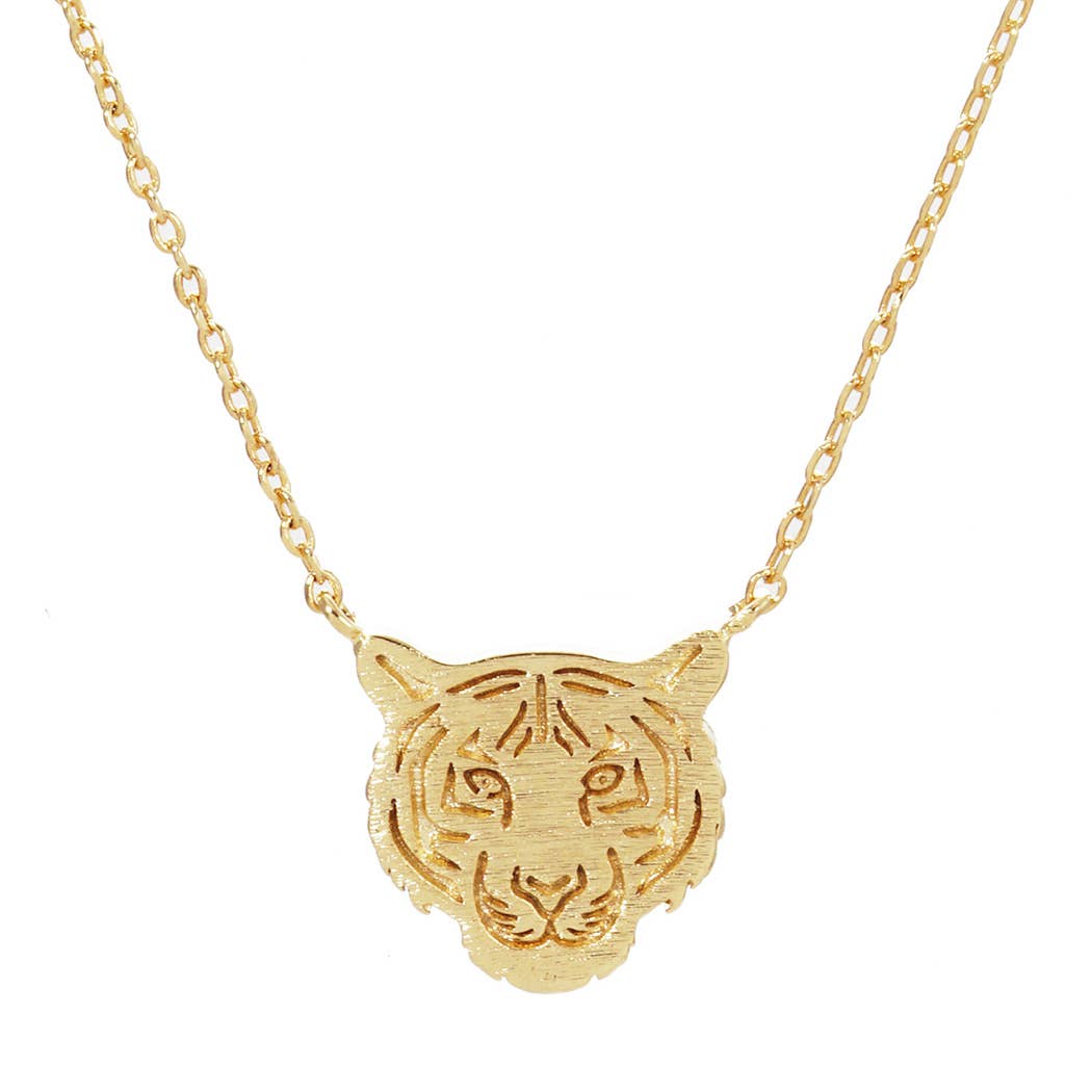 Gold-Dipped Tiger Face Necklace: GD / ONE SIZE