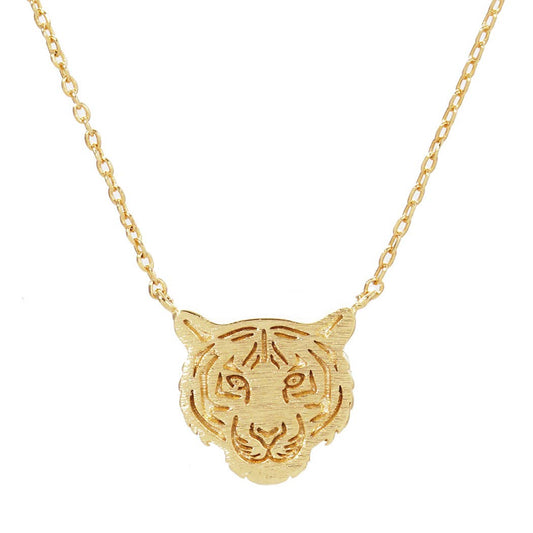 Gold-Dipped Tiger Face Necklace: GD / ONE SIZE