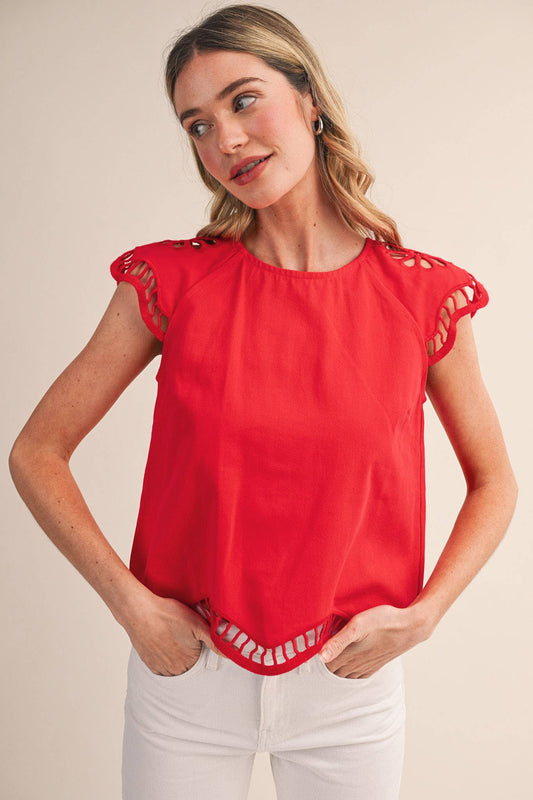 Embroidered Cap Sleeve Top