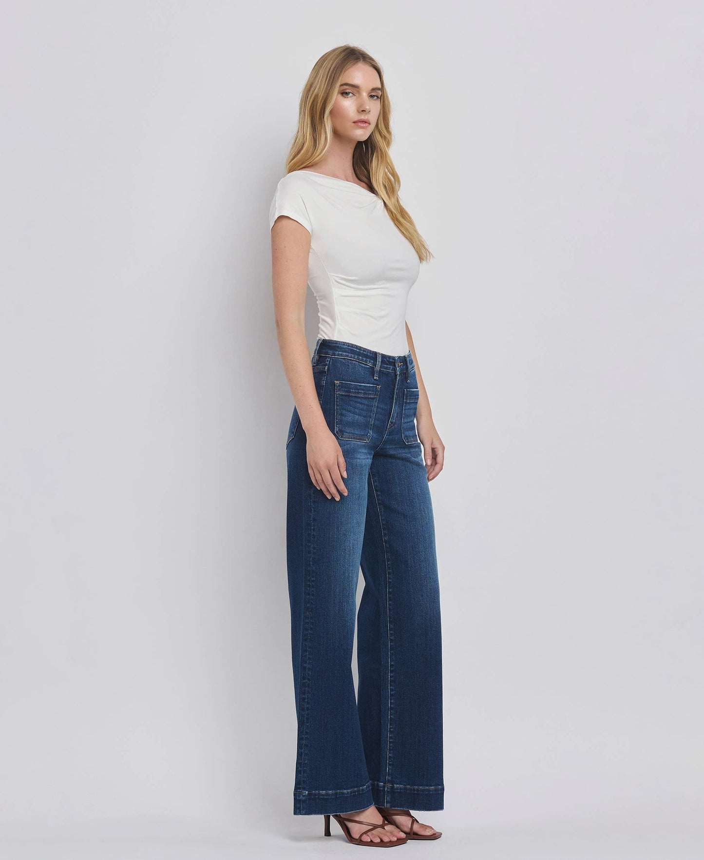 High Rise Patch Pocket Trouser Hem Jeans/Dark Denim-Flying Monkey