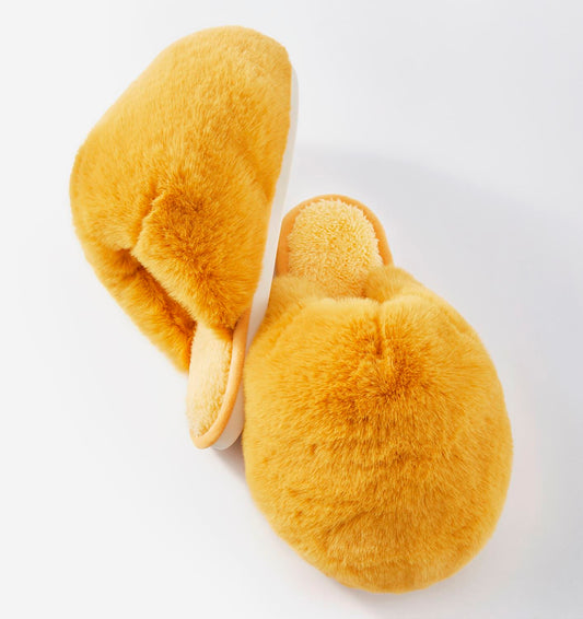 Faux Fur Bubble Slippers - Yellow